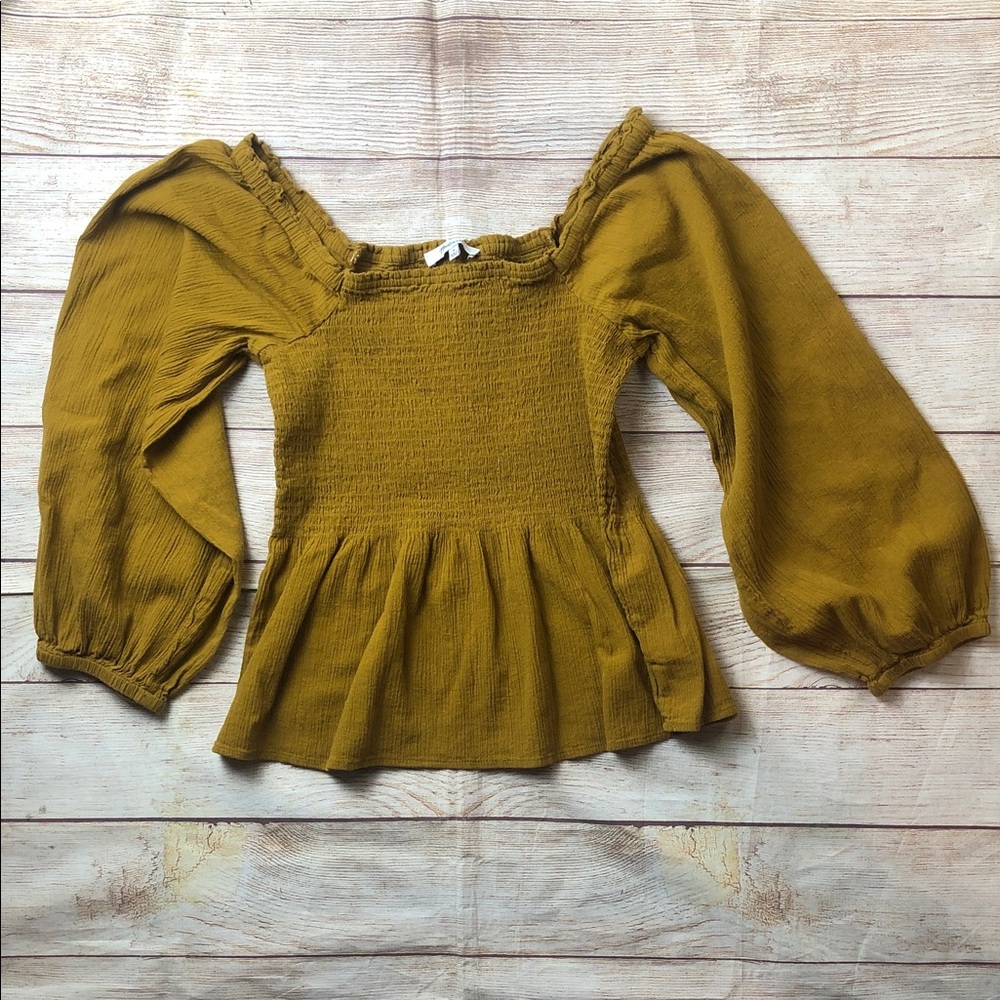 Madewell Mustard Yellow Smocked Peplum Blouse